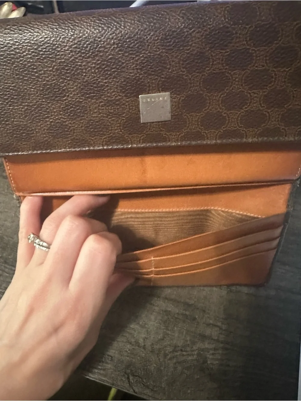 Vintage CELINE Macadam Triomphe Canvas Leather Trifold Wallet Italy